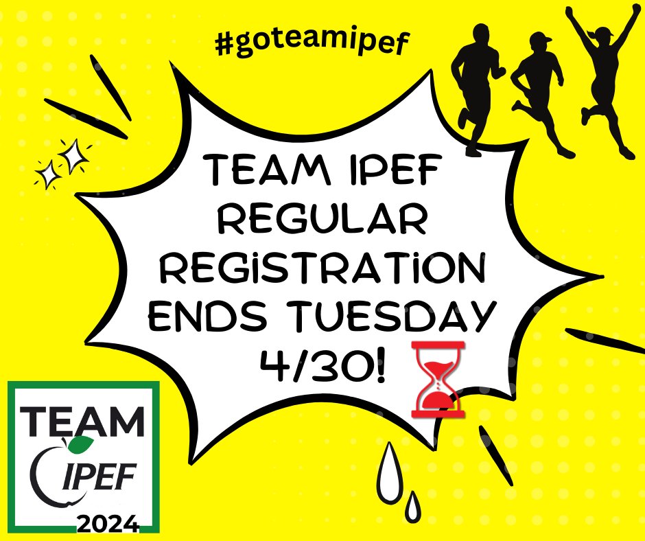 Regular registration for Team IPEF 2024 ends TUESDAY, 4/30! Support your local school and IPEF district-wide enrichment programs by joining the charity run/walk team at your school. Let's make this year's Team IPEF a huge success! secure.qgiv.com/event/teamipef… @ipsd204 @IPEA204