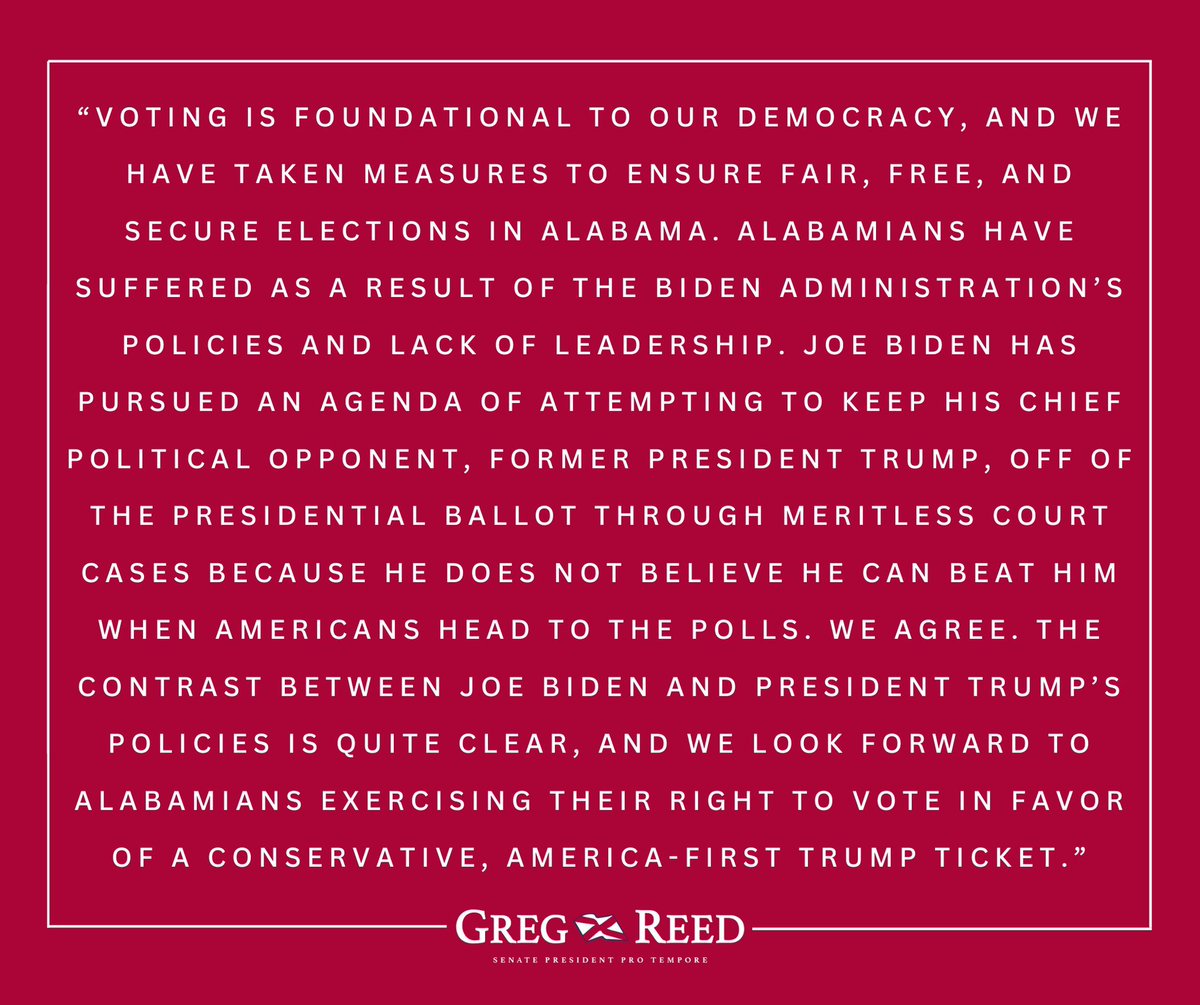 Trump vs. Biden in Alabama is now set. Read my full statement below. ⬇️ #alpolitics