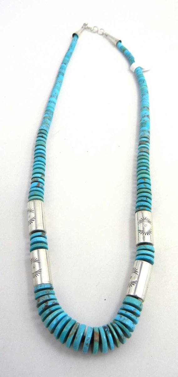 #FunFact: #Turquoise appeared in #NativeAmerican jewelry as early as 1600 CE in Santo Domingo (Kewa) Pueblo.

Necklace by Santo Domingo silversmith Ronald Chavez.