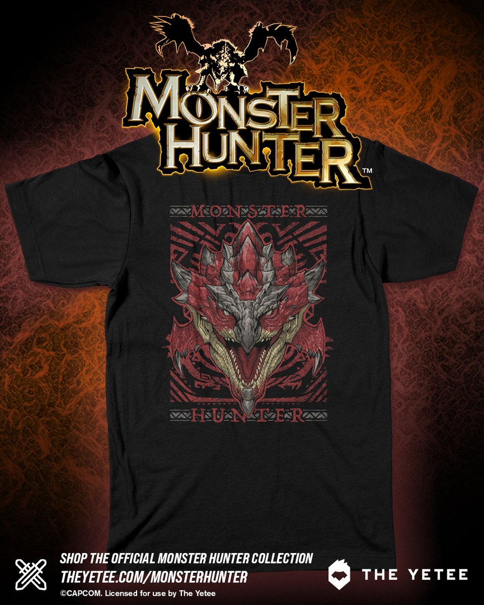 The bigger they are, the harder they hunt! Put your skills to the test with the Rathalos Hunting Club tee from our official @monsterhunter collection, created in collab with @capcomusa_! Available now for pre-order: 🍖 theyetee.com/monsterhunter