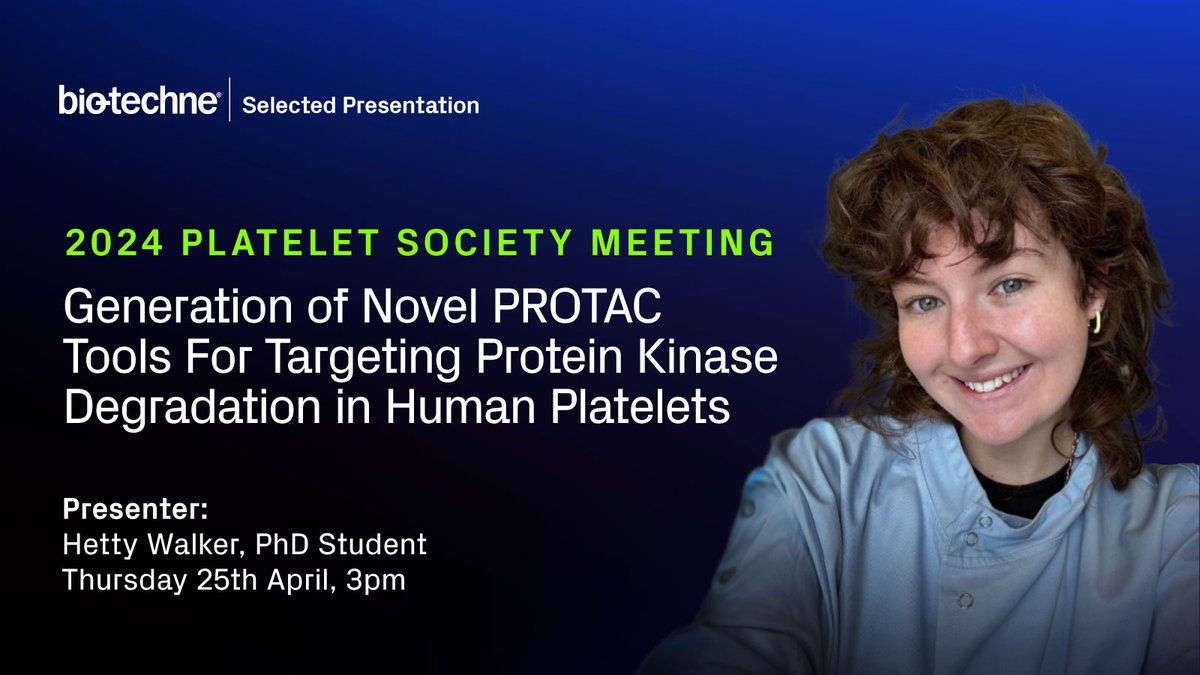 Tocris-sponsored PhD student Hetty Walker, from the University of Bristol, is presenting at the Platelet Society Meeting 2024. bit.ly/4awiTme #PlateletSociety #TPD #targetedproteindegradation