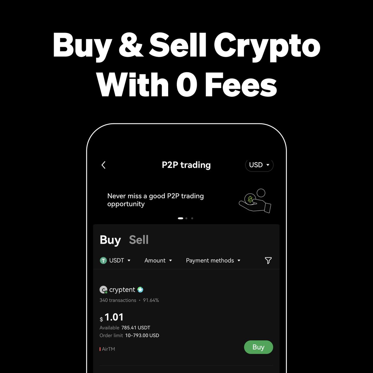 Security is our top priority 🔐 Our P2P marketplace utilizes escrow  services to safeguard your crypto during trades, protecting you from  fraudulent activates 💡The escrow service does not apply to fiat currencies.