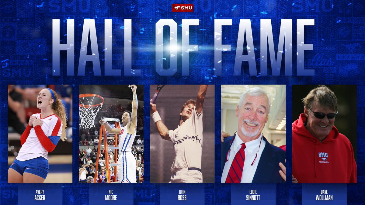 Congratulations to the @SMU Athletics Hall of Fame Class of 2024! 🏅 𝗔𝘃𝗲𝗿𝘆 𝗔𝗰𝗸𝗲𝗿, 𝗡𝗶𝗰 𝗠𝗼𝗼𝗿𝗲, 𝗝𝗼𝗵𝗻 𝗥𝗼𝘀𝘀, 𝗘𝗱𝗱𝗶𝗲 𝗦𝗶𝗻𝗻𝗼𝘁𝘁 𝗮𝗻𝗱 𝗗𝗮𝘃𝗲 𝗪𝗼𝗹𝗹𝗺𝗮𝗻 𝘄𝗶𝗹𝗹 𝗯𝗲 𝗶𝗻𝗱𝘂𝗰𝘁𝗲𝗱 𝗦𝗲𝗽𝘁. 𝟮𝟬 📰 bit.ly/3xNLJ36