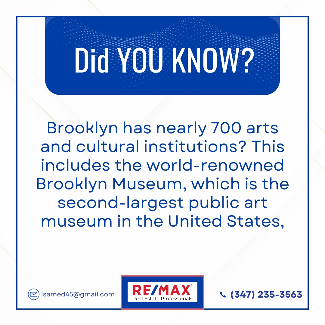 Live amid culture in Brooklyn—home to 700+ arts institutions, including the iconic Brooklyn Museum. Let’s find your perfect home today!🏡✨ #BrooklynLiving #CultureMeetsComfort #BeyondTransactions #RealEstateGoals #LifeMeetsHome #RealEstatePro #HomeBuying #SellingHomes #Real...