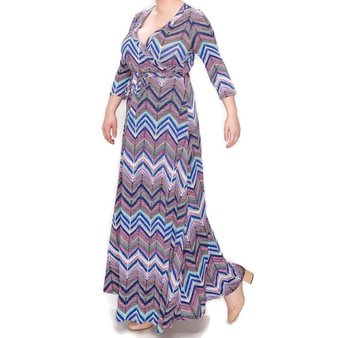 Multicolor Chevron Faux Wrap Maxi Plussize Dress tuppu.net/20e5f0d5 #womenfashion #bridesmaid #janettefashion #jumpsuits #wedding #plussizefashion #maxidress #smallbusiness #FauxWrapDresses