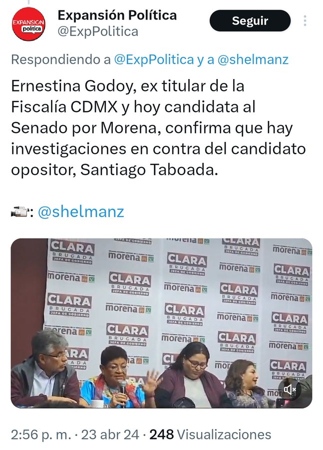 Las patadas de ahogada de Clara Brugada (@ClaraBrugadaM). Tras perder el debate, Morena activó a todos los farsantes de la 4T para atacar a Santiago Taboada (@STaboadaMx). Por eso no sorprende que en noviembre de 2023 cuando todavía era fiscal de la CDMX, Ernestina Godoy