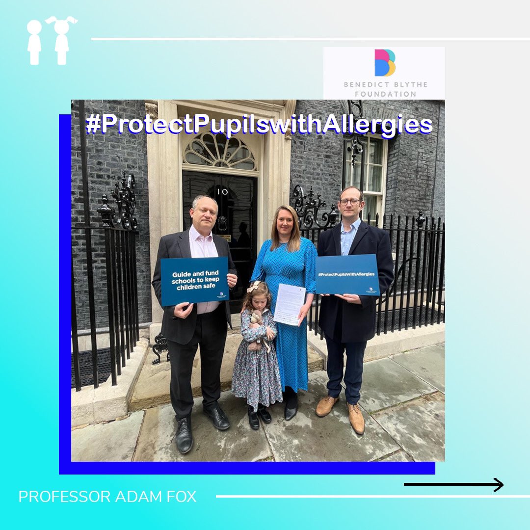 _allergylondon's tweet photo. Today, Allergy London’s Professor @DrAdamFox was honoured to have joined Helen Blythe, founder of the @BenedictBlytheF at 10 Downing St to present an open letter co-signed by 40 organisations nationwide, all advocating for enhanced safety measures in schools for individuals with allergies…

📑The latest research reveals that a staggering 70% of schools lack the recommended allergy precautions, placing children and staff at risk. This negligence results in an estimated half a million school days lost annually, with teachers and school staff ill-equipped to handle allergic reactions, leaving 2 in 5 teachers feeling unprepared.

The repercussions extend beyond the classroom, impacting children and families through reported allergic reactions and fatalities, instances of allergy-related bullying, and the anxiety forcing some children to withdraw from the school system entirely.
 1/2 #protectpupilswithallergies