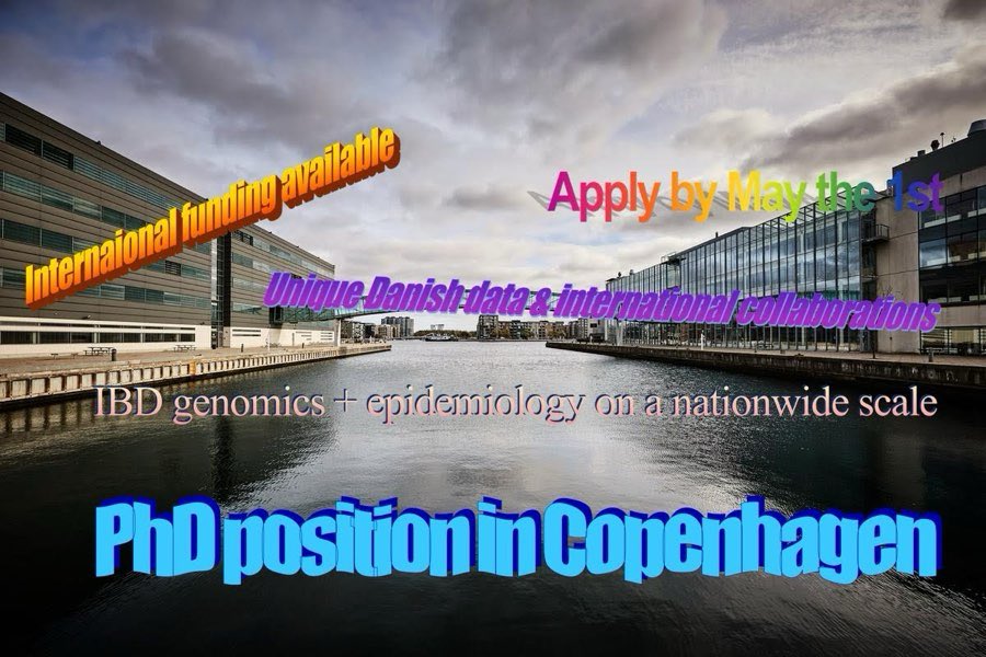 PhD available! We've genotyped thousands of patients with IBD and linked them to lifelong healthcare registry data. We want to go beyond susceptibility genetics and looking for a talented student to combine genomics, ML & epidemiology stillinger.aau.dk/phd-stillinger… #PhDjobs #PhDposition