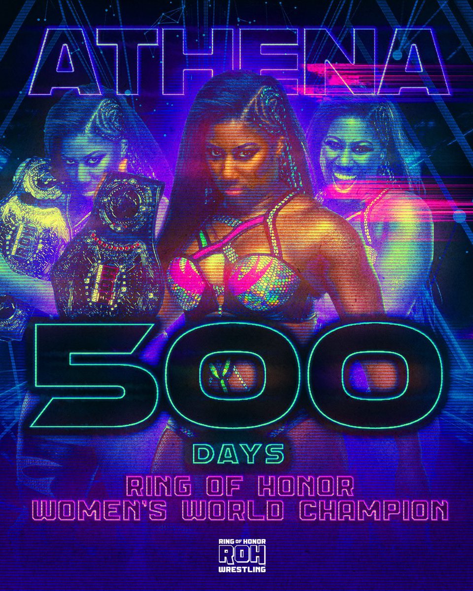 Congratulations to @AthenaPalmer_FG for reaching the milestone of 500 days as the #ROH Women’s World Champion!