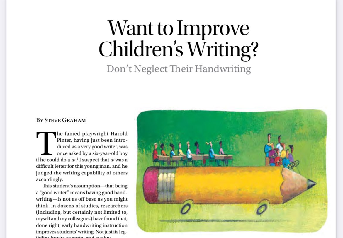 Here is another great article with some practical tips on how handwriting impacts writing AND how to teach it by Steve Graham 

aft.org/sites/default/…