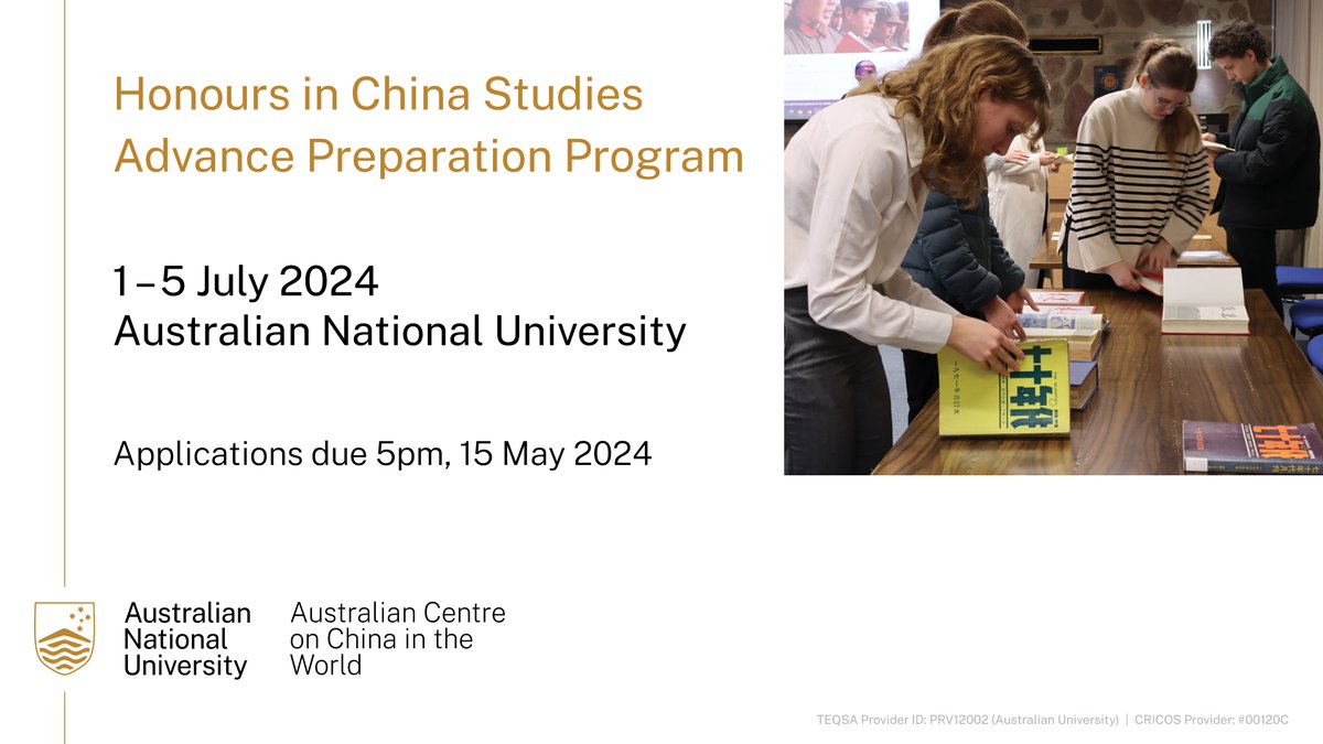 Are you a 2nd/3rd year UG student from an Australian university considering completing an honours degree in Chinese studies? Join us for a week-long program in Canberra and be inspired by leading experts in Chinese studies! Enquire now: bit.ly/4aJXxlq