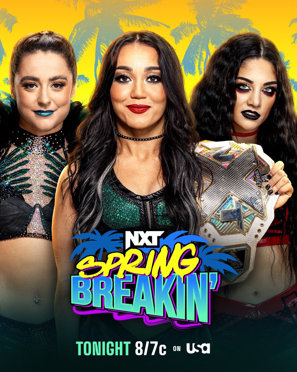 Can’t wait to see what @WWENXT brings to #NXTSpringBreakin tonight. Between an #NXTWomensTitle Triple Threat, an #NXTTitle Match where @_trickwilliams must leave NXT if he loses, and more... there are some big stakes for this big night. 8/7c LIVE on @USANetwork. #WWENXT