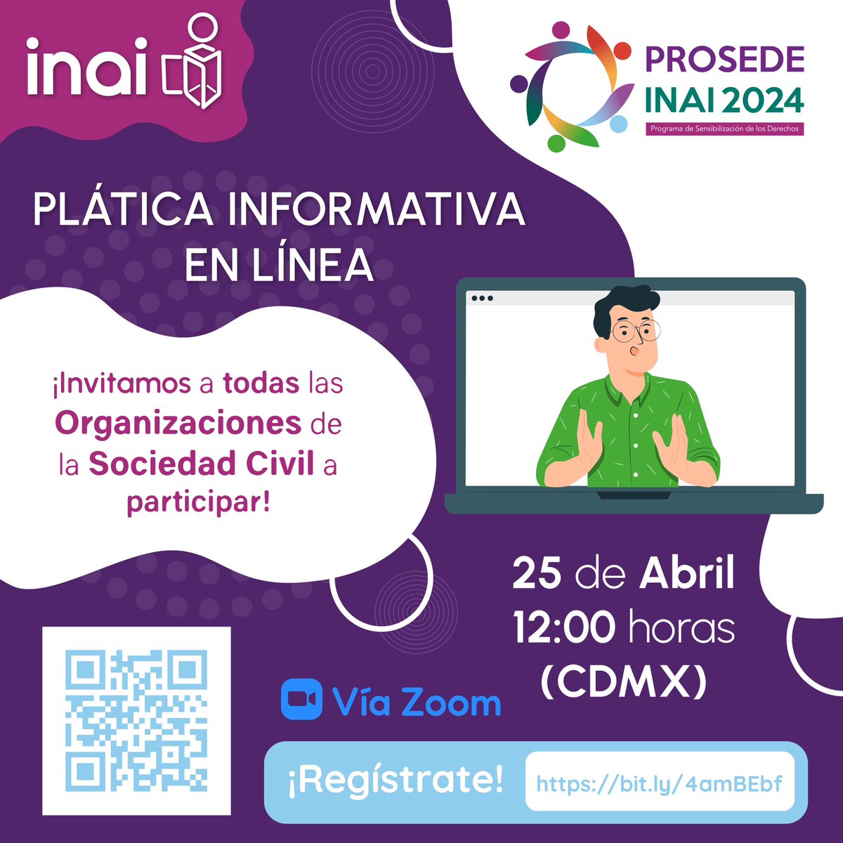 📢¡Participa en la próxima plática informativa del #PROSEDEINAI2024!

✅Resolveremos dudas de quienes buscan participar y colaborar para impulsar el #DerechoASaber y de #ProtecciónDeDatosPersonales entre personas en situación de vulnerabilidad

🛜Registro: n9.cl/j53t6