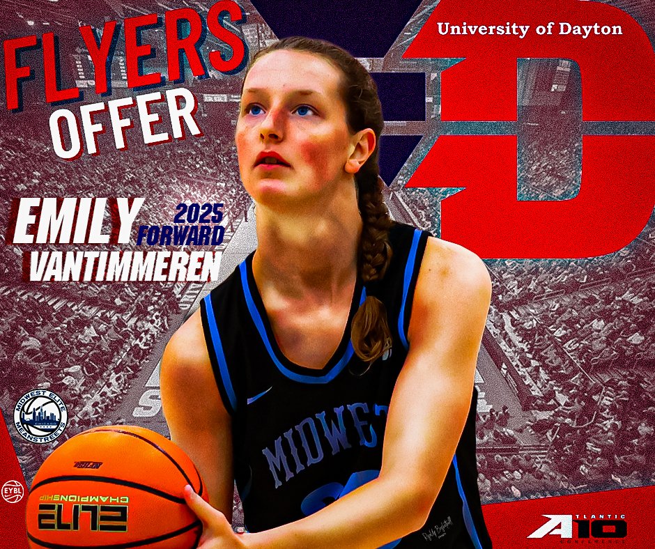Congratulations to Emily VanTimmeren (<a href="/EVantimmeren/">Emily VanTimmeren</a>) on her scholarship offer from the University of Dayton WBB (<a href="/DaytonWBB/">Dayton Women's Basketball</a>) and Coach Tamika Williams-Jeter.  

Coaches, this 6'3 Forward brings it all. 

#MidwestEliteEYBL #EliteStreetsEYBL #D1Athlete #RisingStar #CollegeBound