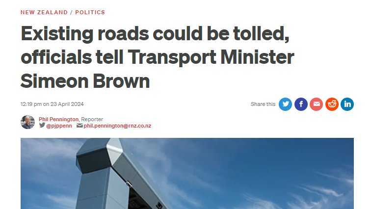 Transport Minister Simeon Brown is being encouraged to look at tolling existing roads. 

Transport may become so expensive that many people can't afford to go anywhere, or do anything, or meet up with anyone, & they become housebound.