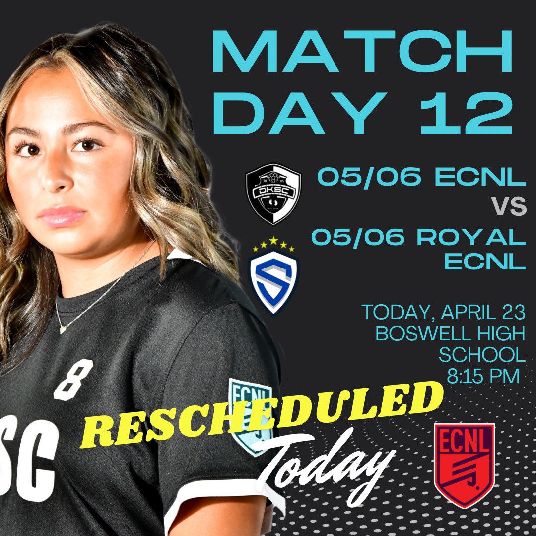 That's right, it is GAME DAY! A week-night DFW Derby vs @StngRoyal06ECNL! First game back from HS season, let's shake off the rust and get it done @DKSC_official. ⏰ Tonight, 8:15 PM 📍Boswell HS Turf Field @ImYouthSoccer @ECNLgirls