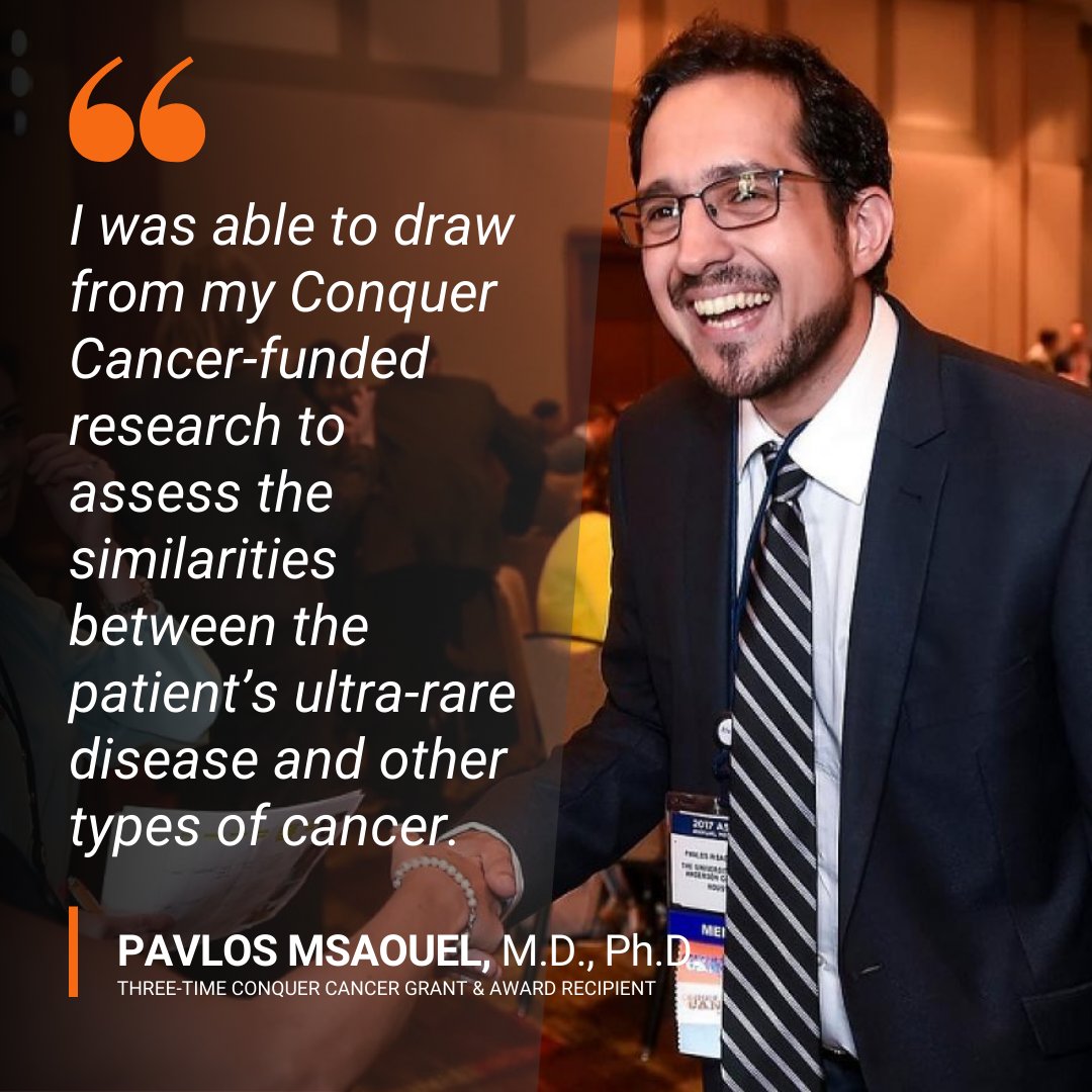 The first-ever funded research on renal medullary carcinoma (RMC), a rare kidney cancer, was launched by Dr. @PavlosMsaouel, a Conquer Cancer-funded researcher. The work he would ultimately use for the lifesaving treatment of one of his own patients. brnw.ch/21wJ6BY