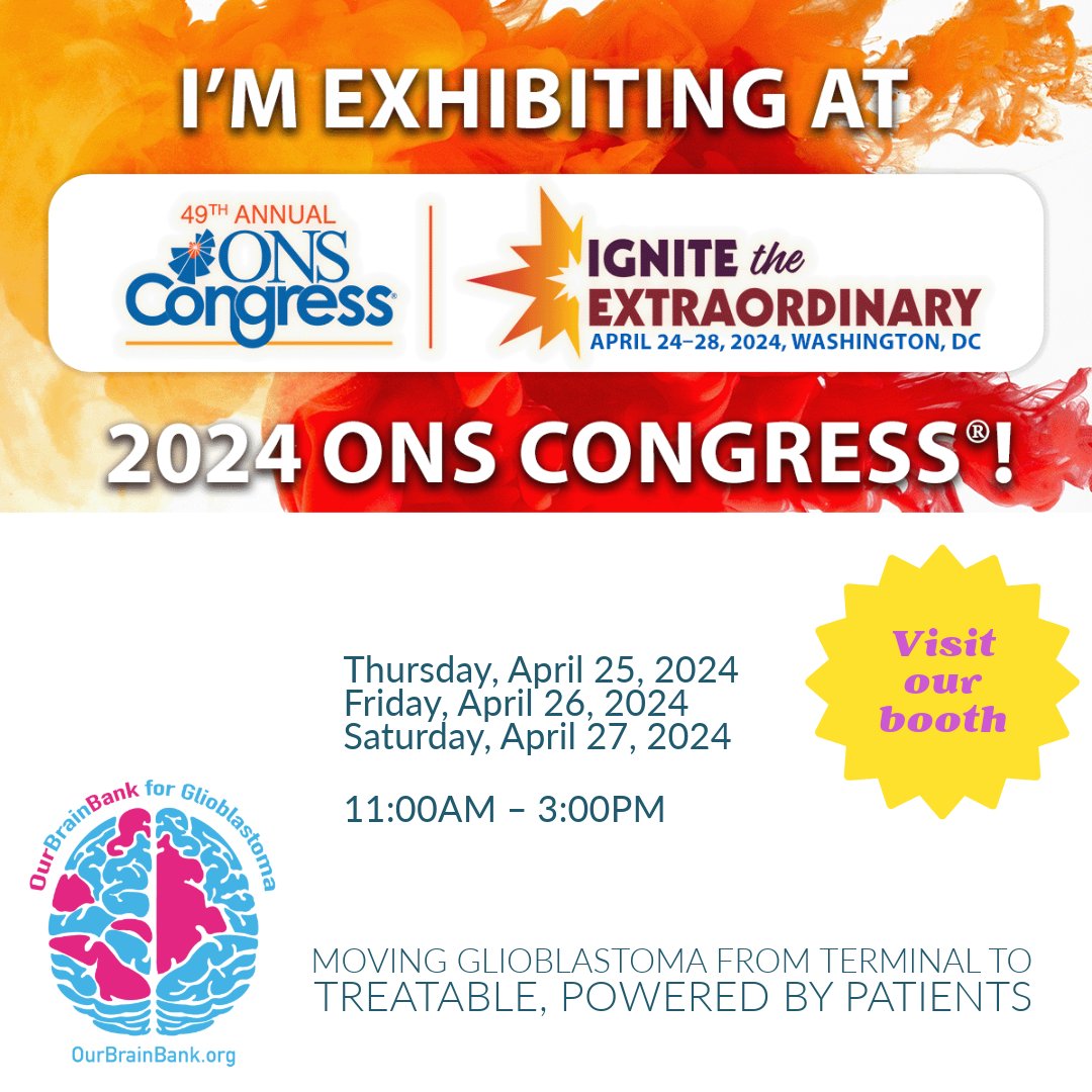 If you're at ONS Congress, come say hello! #ONSCongress #GBM #Glioblastoma