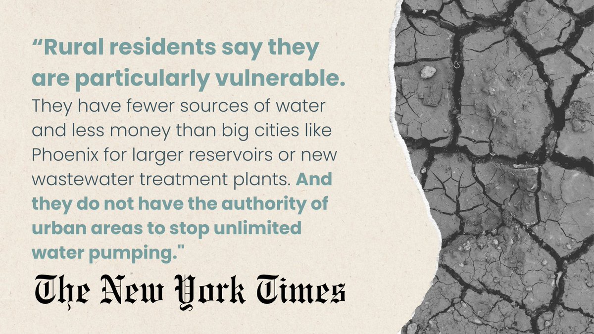 “Rural residents say they are particularly vulnerable. They have fewer sources of💧& less💲💲than big cities like Phoenix for larger reservoirs or new wastewater treatment plants. And they do not have the authority of urban areas to stop unlimited water pumping.”@nytimes