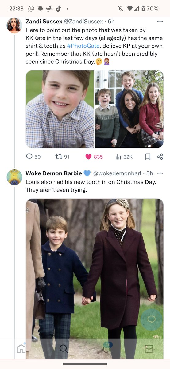 Ok so I went & 🧐 found this from the baby bank visit (released Dec'23 but actually was in Nov'23)

L *doesnt* have tooth missing here - so I believe Photoshop mothers day pic EDITED it out..

And so I think has also been edited out in bday pic

#kateGate

katemiddletonstyle.org/casual-outfit-…