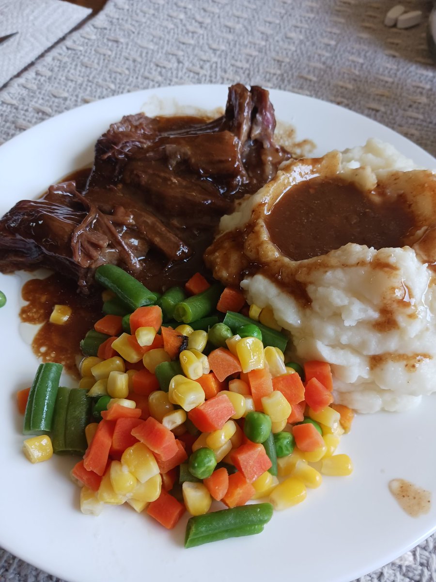 Made pot roast, mashed potatoes & mixed vegetables for dinner.