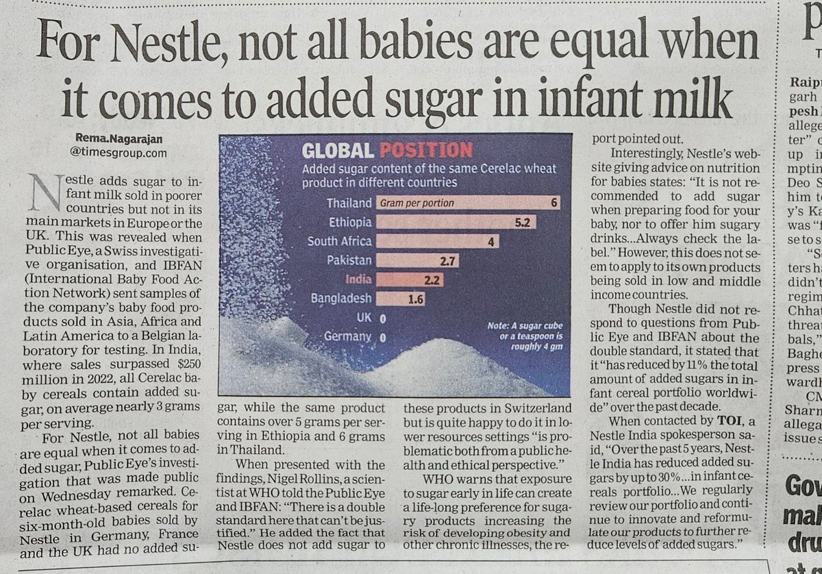 Nestle's practices in adding sugar to baby foods in low and middle-income countries are unacceptable. Front-of-pack warning labels in Kenya can help address these disparities by informing parents about the sugar content.

#FoodPolicyKE
 #FOPWL 
#ConsumerRights 
#ChildProtection