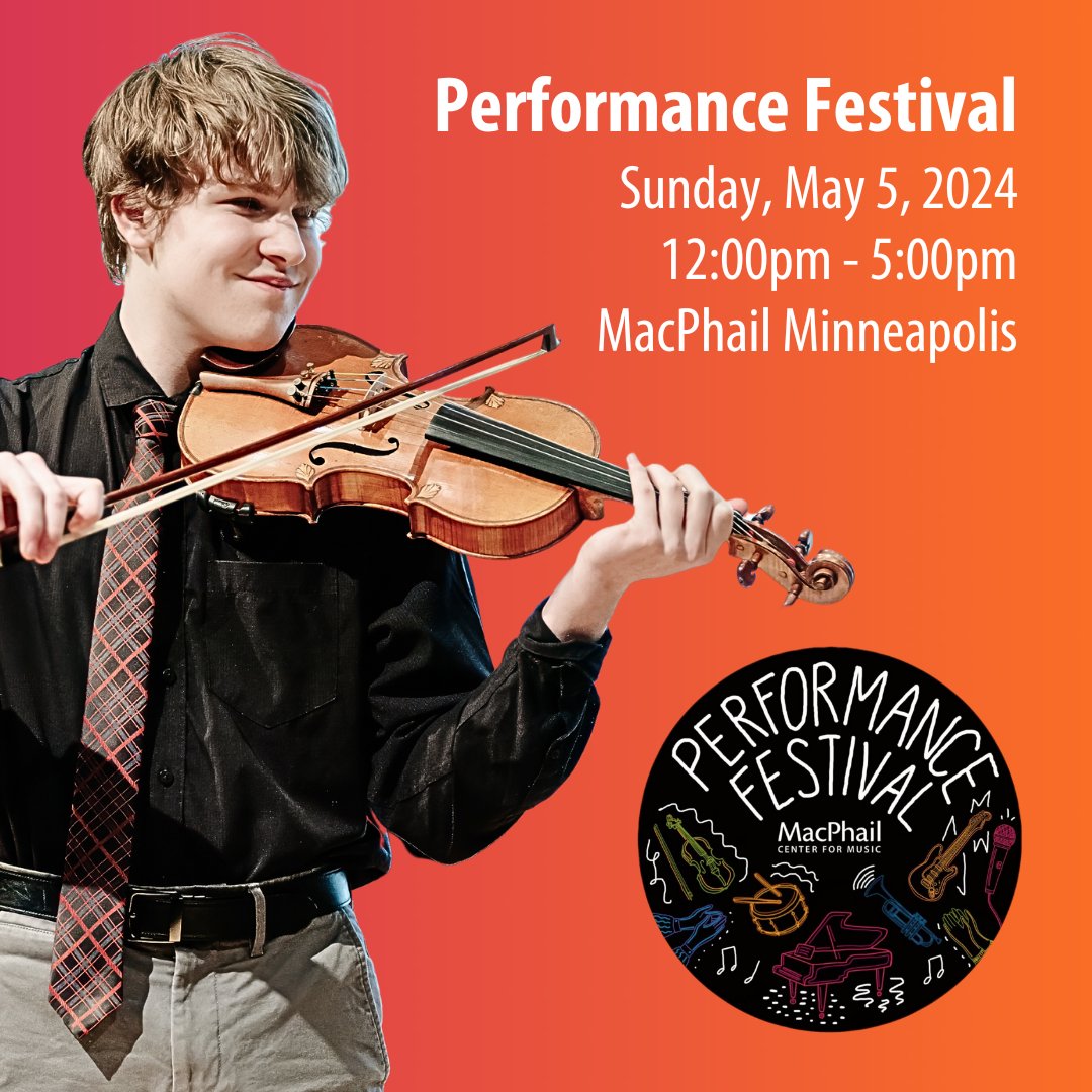 We invite you to celebrate the musical progress of our students at the Performance Festival! Students of all instruments and genres will perform throughout our Minneapolis building. Check out the full schedule at bit.ly/3UvFObT