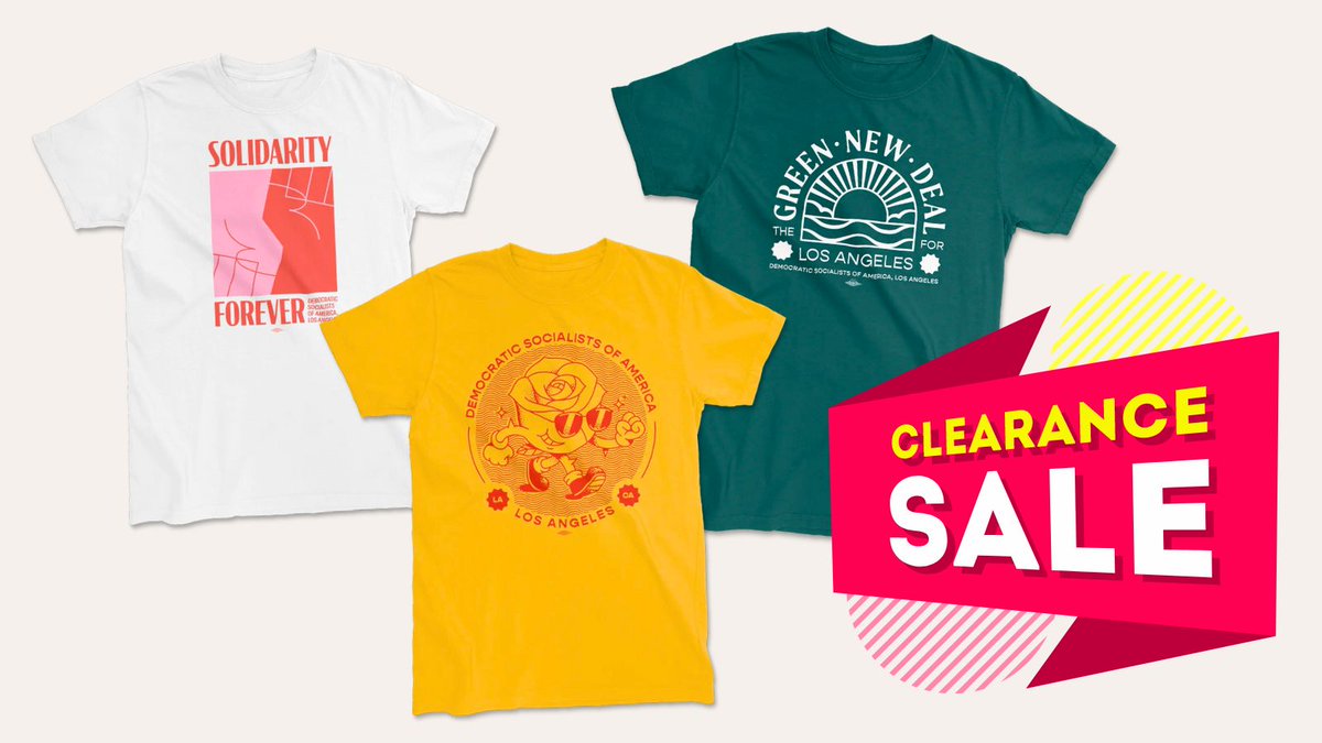 We need to clear inventory from our webstore, so we've got a bunch of awesome (union-made!) shirts ON SALE at our merch shop! Grab yours now at dsa.la/swag before they sell out!