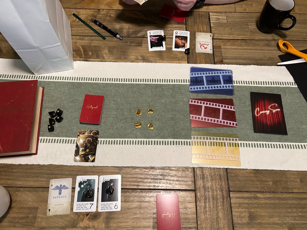 baddestmamajama's tweet photo. Film peeps - had an absolute blast playing this board game called HOLLYWOOD 1947, where you play as studio workers trying to slip either communist or democratic propaganda into movies. Really cute and highly recommend! https://t.co/NBMQ2vprLU