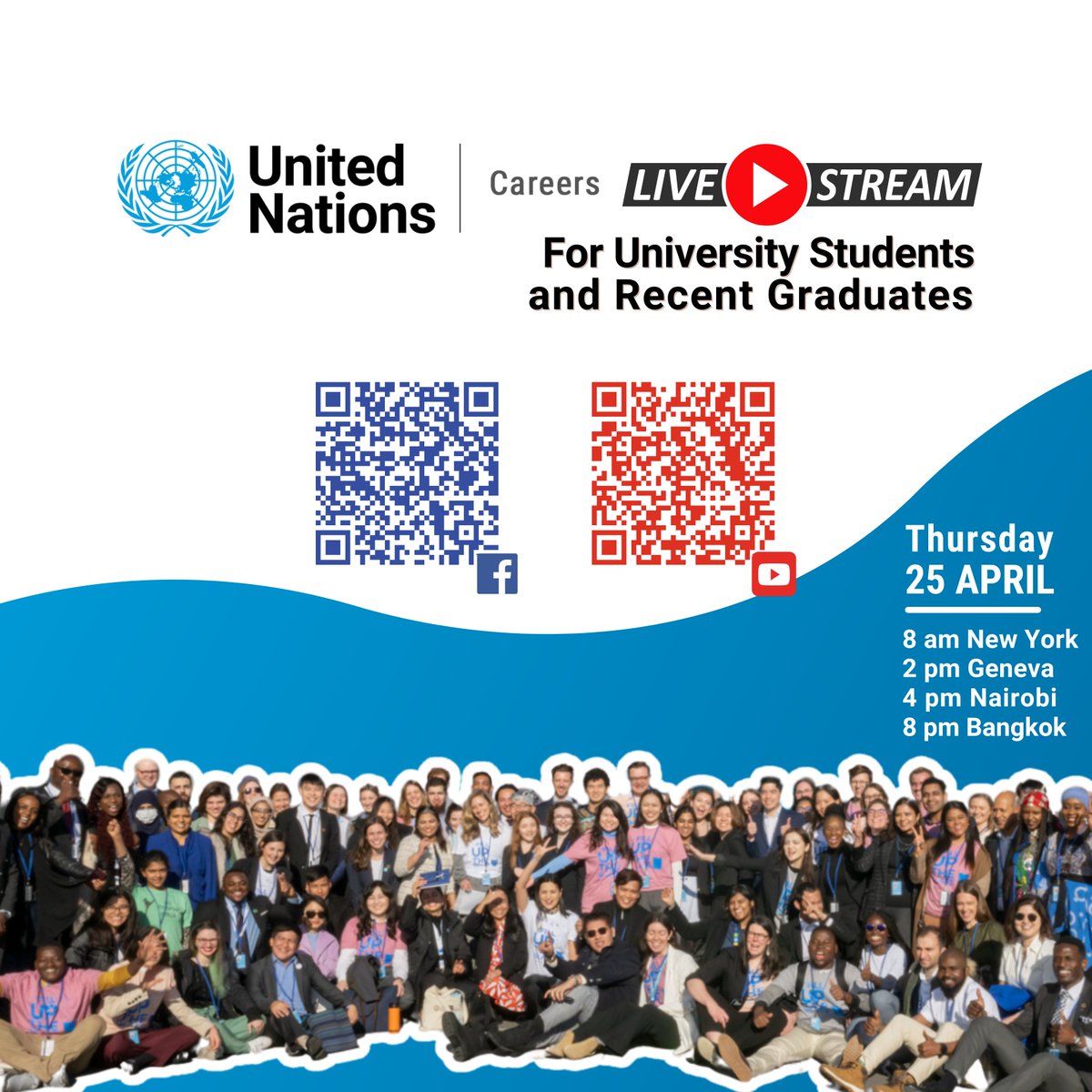 Are you a recent or upcoming university graduate who wants to contribute to the @UN's mission of maintaining international peace & security? 🌍 Join @UN_Careers for a LIVE webinar to explore opportunities 🤩 🗓️ Thur, 25 Apr 🕐 8 am EST 🔗 youtube.com/watch?v=Xt4--d…