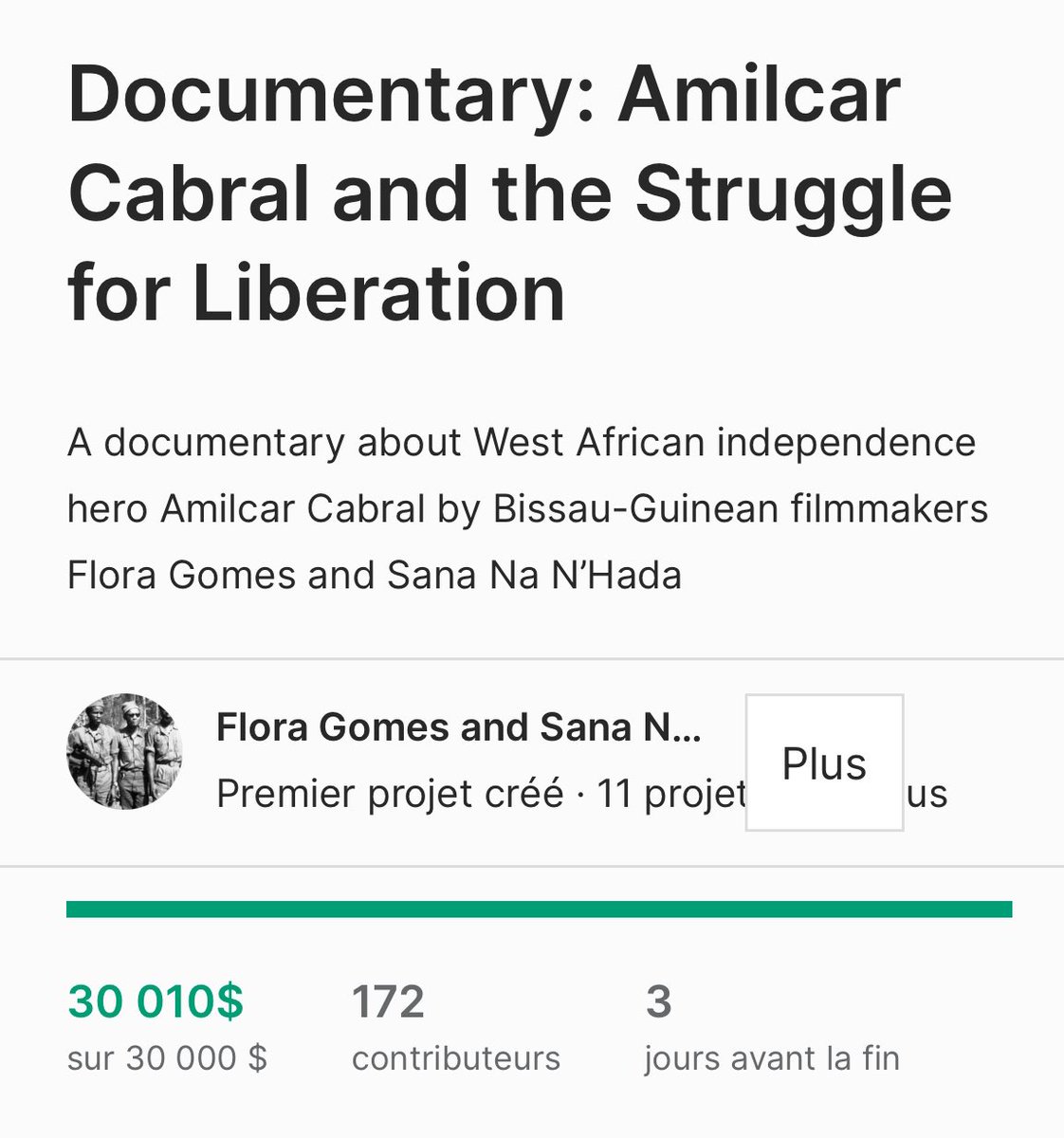 We did it!! THANK YOU EVERYONE !! Flora Gomes and Sana Na N’Hada surpassed their goal! 🖤🖤🖤