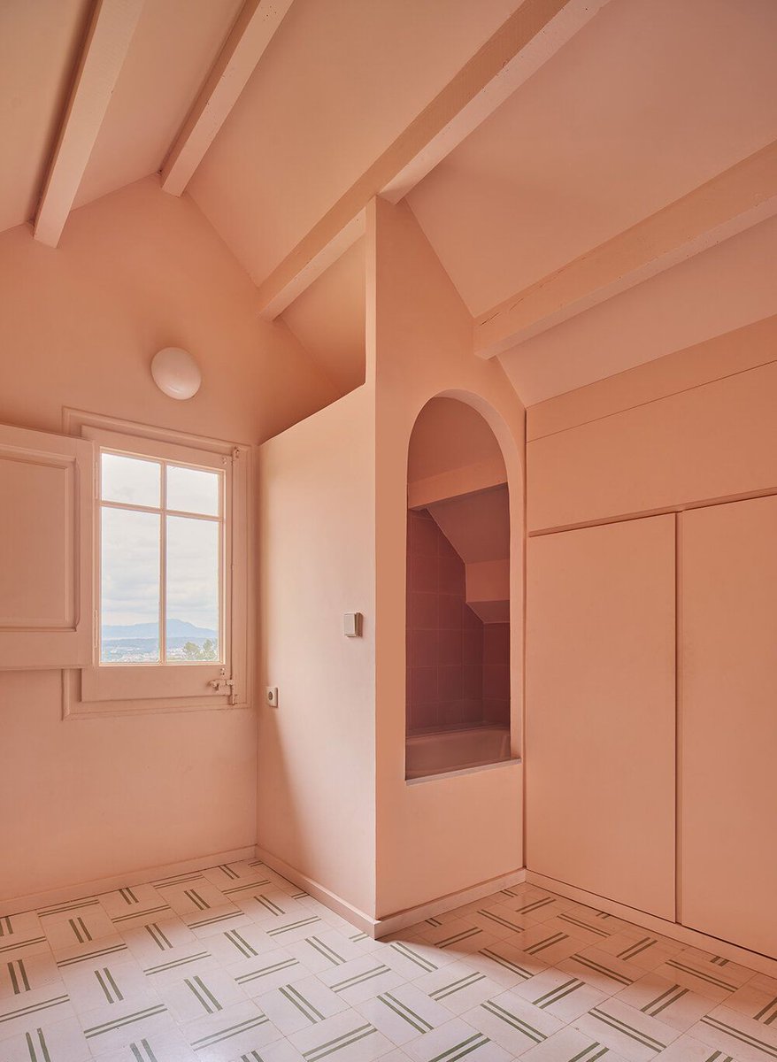 a light peach tone engulfs every corner inside this two-family house in barcelona buff.ly/3JuO7hF