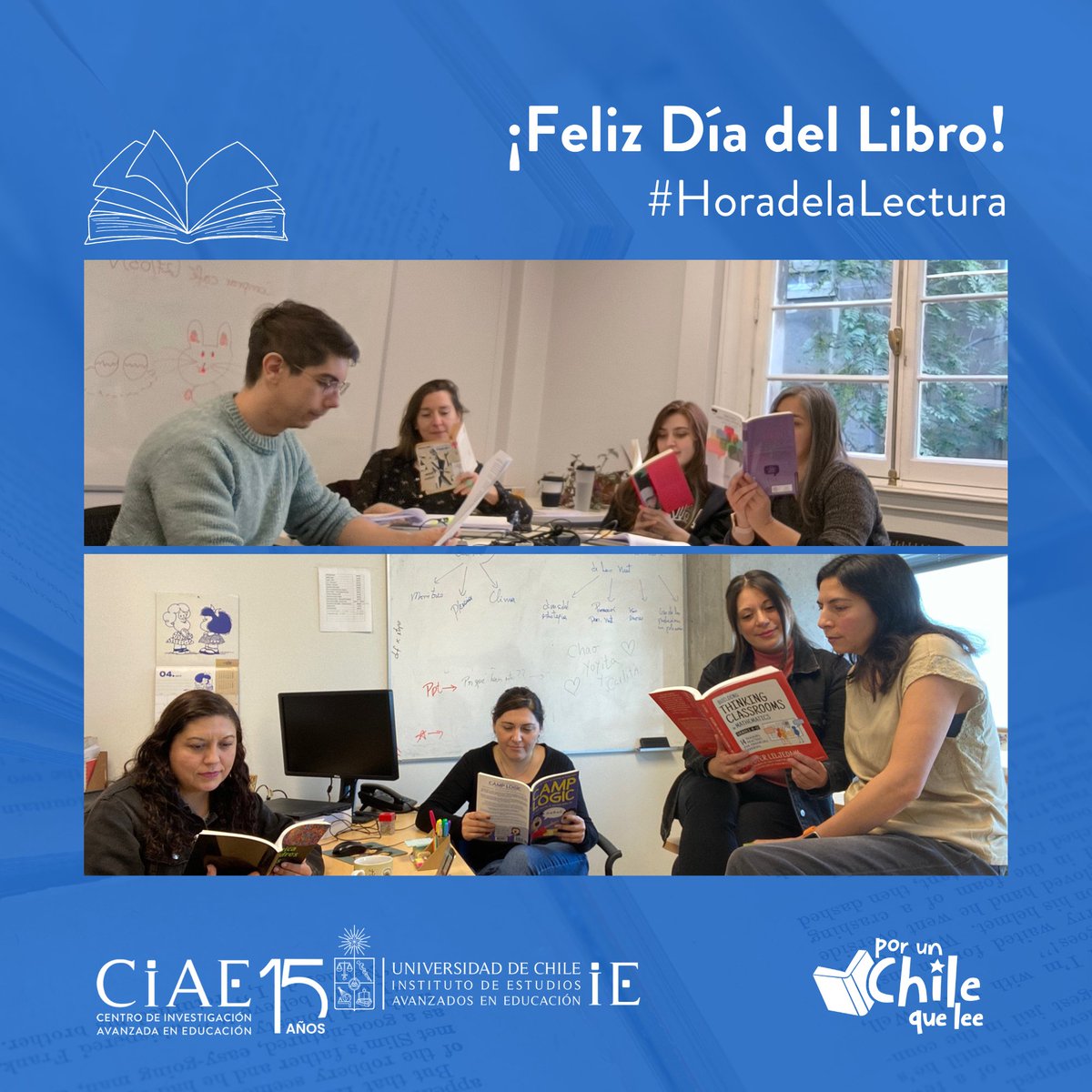 📖Para celebrar el #DíadelLibro nuestro equipo se unió hoy a la #HoradelaLectura, iniciativa que promovemos desde la red #PorunChilequeLee. Esta red es una alianza entre diversas organizaciones comprometidas con el fomento lector en Chile 📚 ¿Y tú, qué libro estás leyendo hoy?