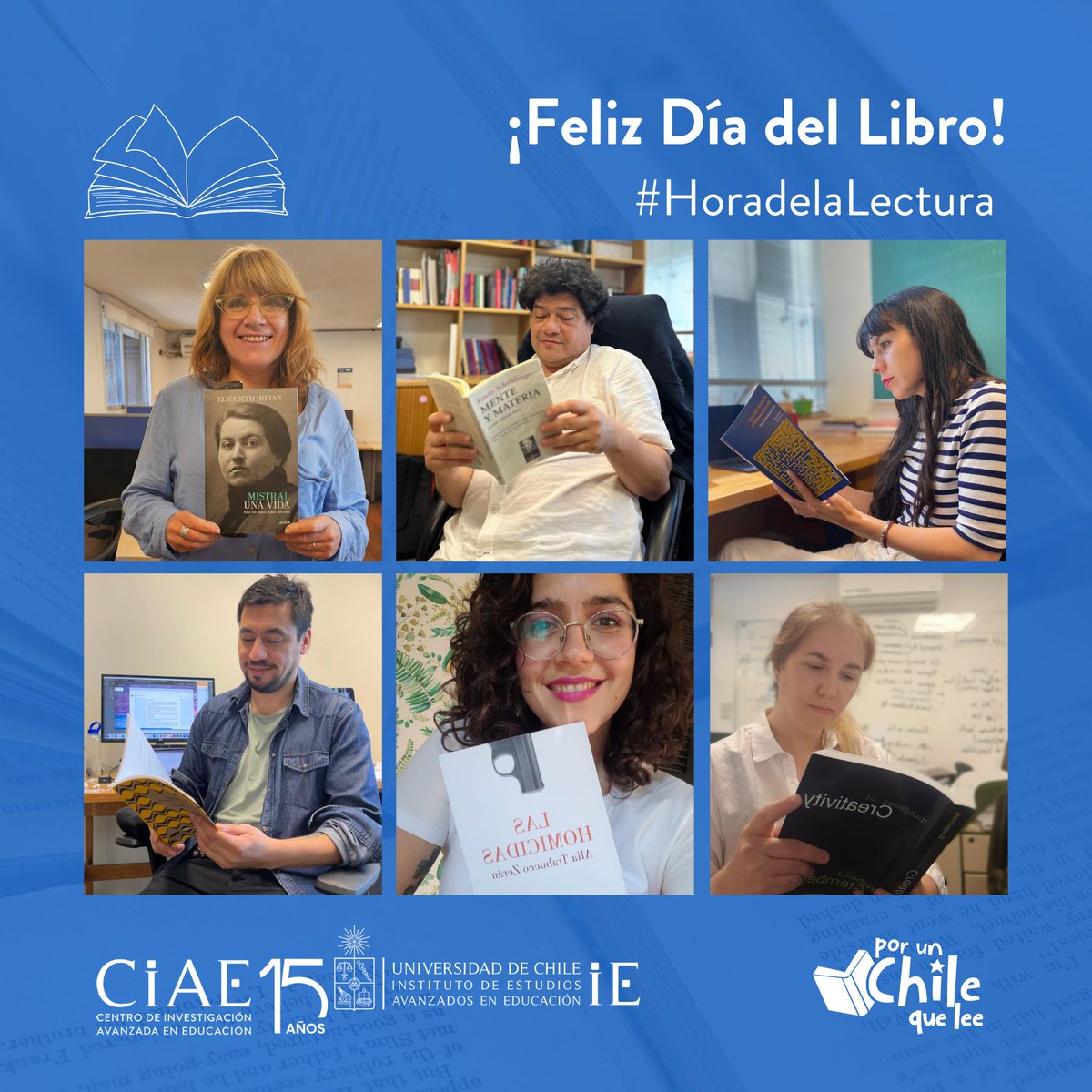 ciae_uchile's tweet photo. 📖Para celebrar el #DíadelLibro nuestro equipo se unió hoy a la #HoradelaLectura, iniciativa que promovemos desde la red #PorunChilequeLee. Esta red es una alianza entre diversas organizaciones comprometidas con el fomento lector en Chile 📚 ¿Y tú, qué libro estás leyendo hoy? https://t.co/hD9IUGNXBU