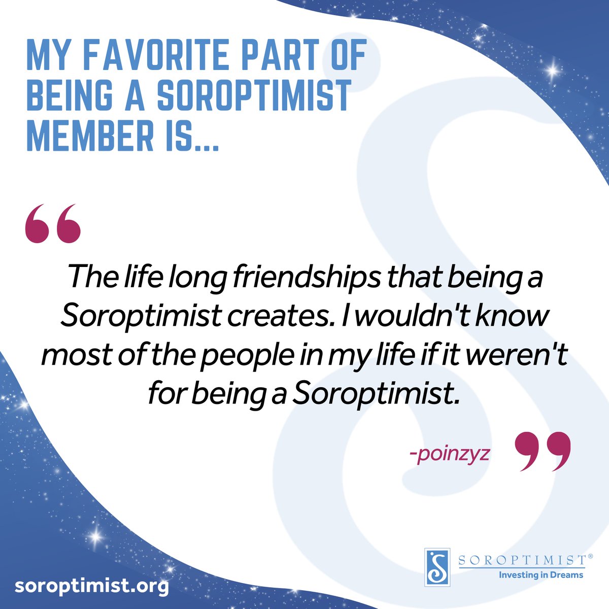 Thank you for sharing why you love being a Soroptimist member! Let us know your favorite part this week for #SIAVolunteerWeek and tag your friends that you've met through Soroptimist 💙