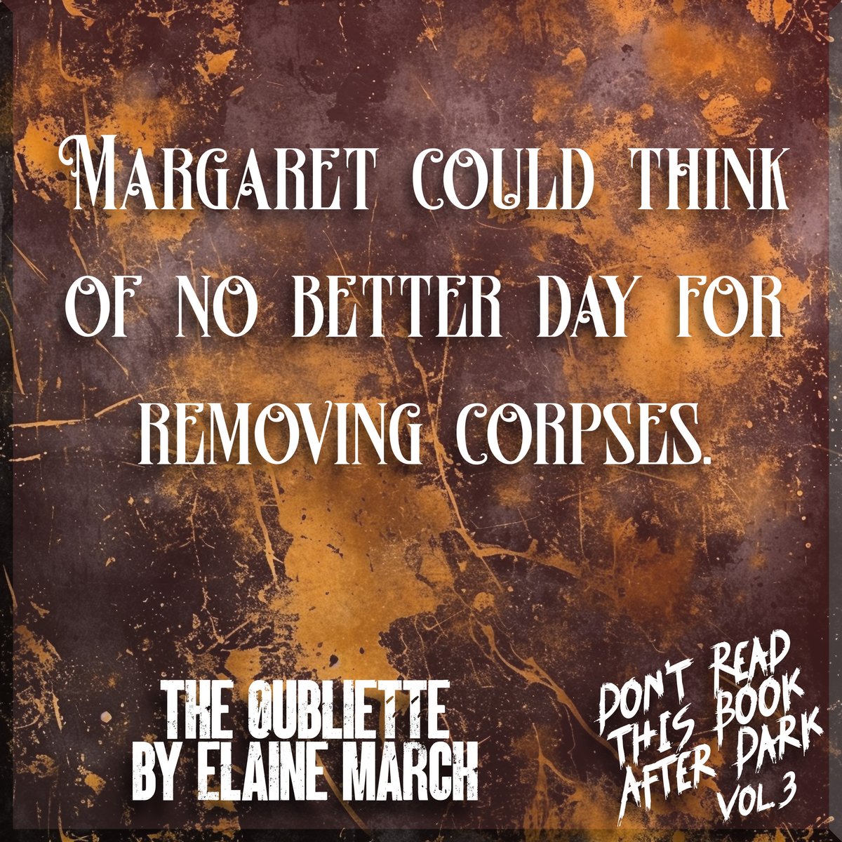 What day of the week is your favourite day for removing corpses?
Buy now!
books2read.com/DRTBAD3
.
 #bookstagram #horror #drtbad #anthology #horroranthology #horrorshort #horrorshortstories #anthologyshorts
