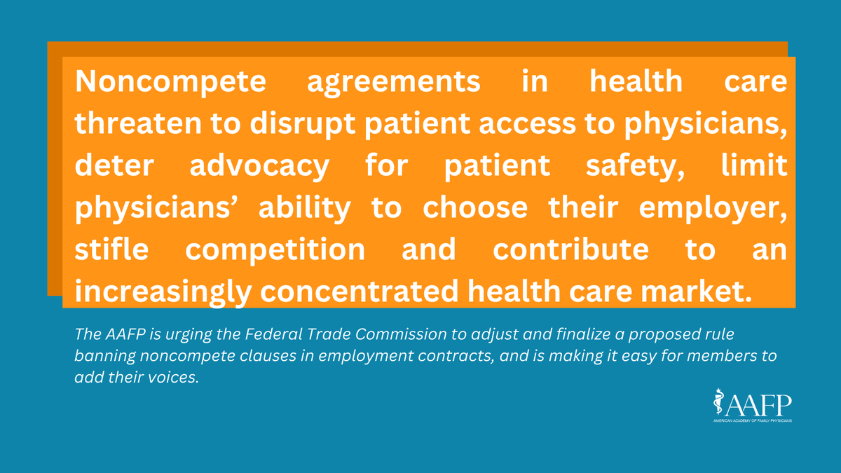 We are heartened by the @FTC's decision today banning noncompete clauses. These employment arrangements are detrimental to the long-term, ongoing relationship family physicians form with their patients and communities. We are analyzing the decision to fully understand the impact…