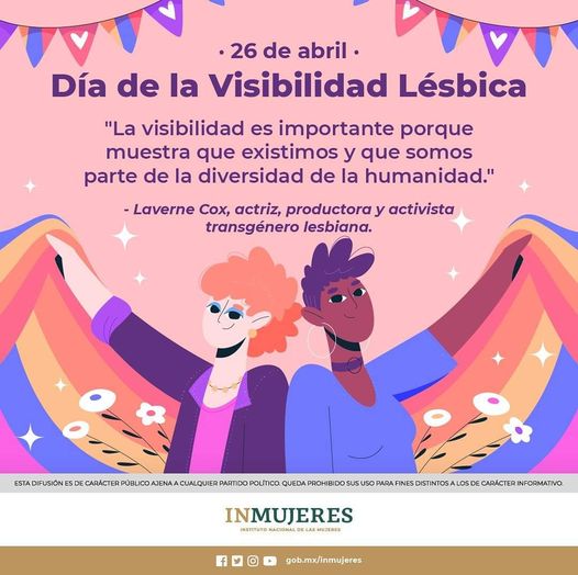 Hoy celebramos el Día de la Visibilidad Lésbica👩‍❤️‍👩 Sigamos trabajando junt@s para asegurar que todas las personas LGBTQ+ sean respetadas y valoradas en nuestra sociedad👭, para así combatir las actitudes y comportamientos discriminatorios.🏳️‍🌈❤️ @SRE_mx @inmujeres