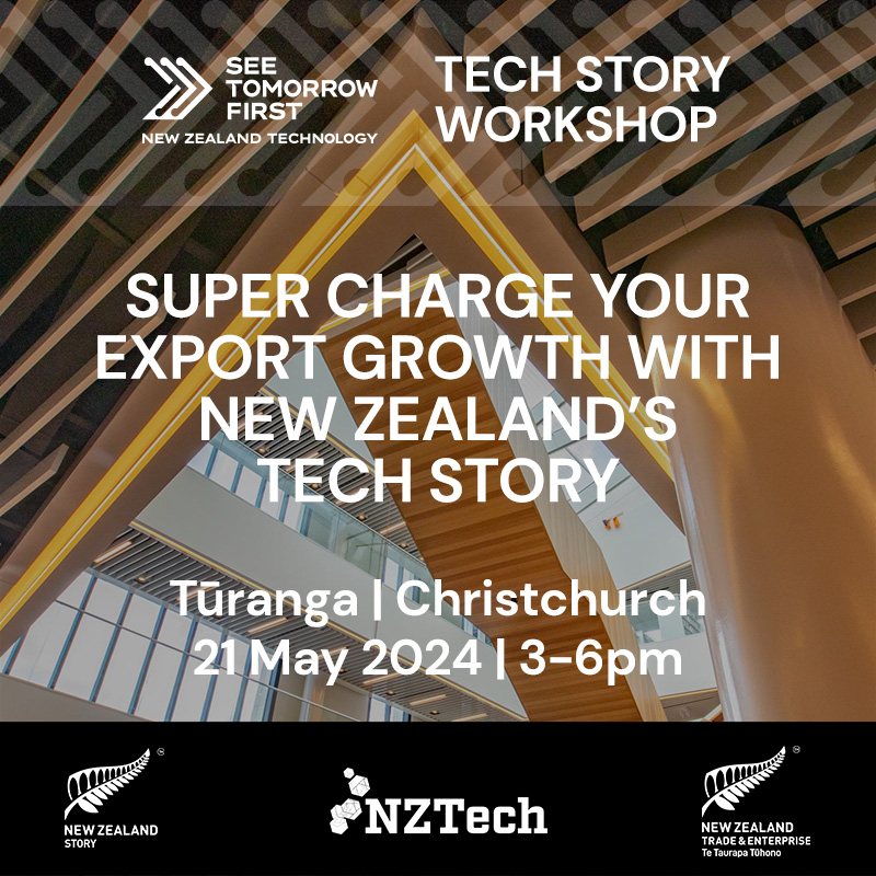 Join us at TechFest in Christchurch on 21 May with @SeeTomorrowNZ! You'll get insights from global experts, tips to promote your business internationally, and learn how to leverage Brand NZ 🚀 Register now: mail.nzstory.govt.nz/events/fvsn44g… @nztech @NZTEnews #techfest2024 #canterburytech