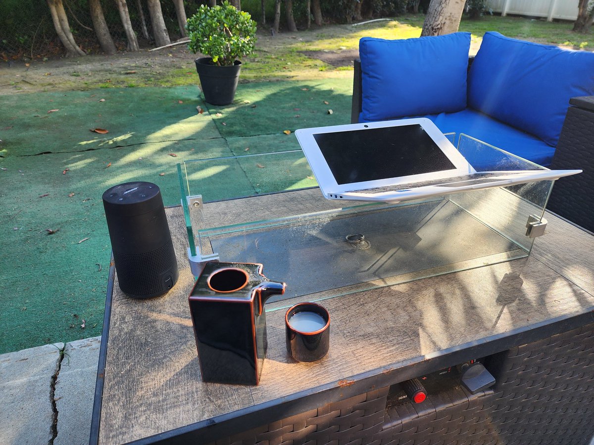 MY NEW AMERICAN AESTHETIC IS BACKYARD SAKE...+ 🔥🔥 IF NEED BE IN THE EVENING....DON'T WORRY.. SATOSHI THE BONSAI IS BEHIND ME.🌳 CHINESE CHEAP ASS NETBOOKS ARE DOPE CUZ YOU CAN TOSS EM AROUND AND NOT GIVE AF WHILE MAKING THEM DEDICATED MUSIC BLUETOOTH PLAYERS