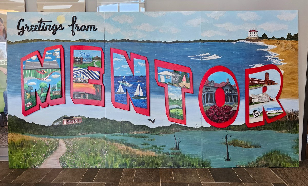 This delightful masterwork was a group effort from the 7 Mentor elementary schools: @MortonFRIENDS, @OrchardHollow, @FairfaxPearn, @Art_WithMrsB, Bellflower, @LakeElemMOL & @RidgeElemMentor. Each art teacher worked with students to create this beautiful oversized postcard.