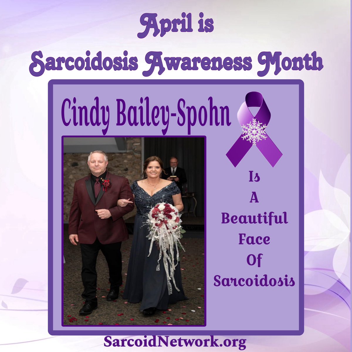 This is our Sarcoidosis Sister Cindy Bailey-Spohn
 and she is a Beautiful Face of Sarcoidosis!💜

#Sarcoidosis #raredisease #patientadvocate #sarcoidosisadvocate #beautifulfacesofsarcoidosis #sarcoidosisawarenessmonth