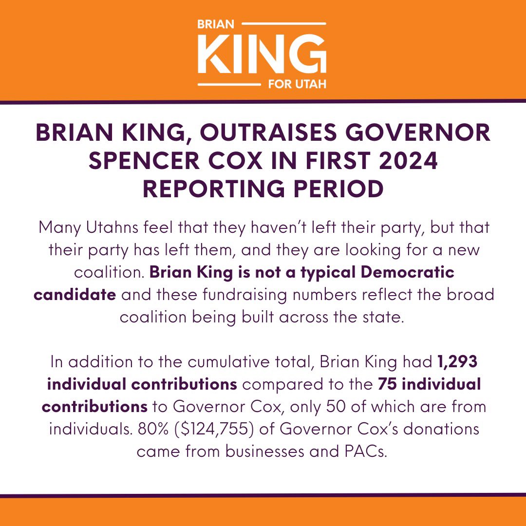 KingForUtah's tweet photo. We outraised Cox.

#KingforUtah #ForTheBetter https://t.co/AbUZ8eE5kw
