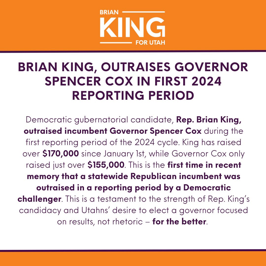 KingForUtah's tweet photo. We outraised Cox.

#KingforUtah #ForTheBetter https://t.co/AbUZ8eE5kw