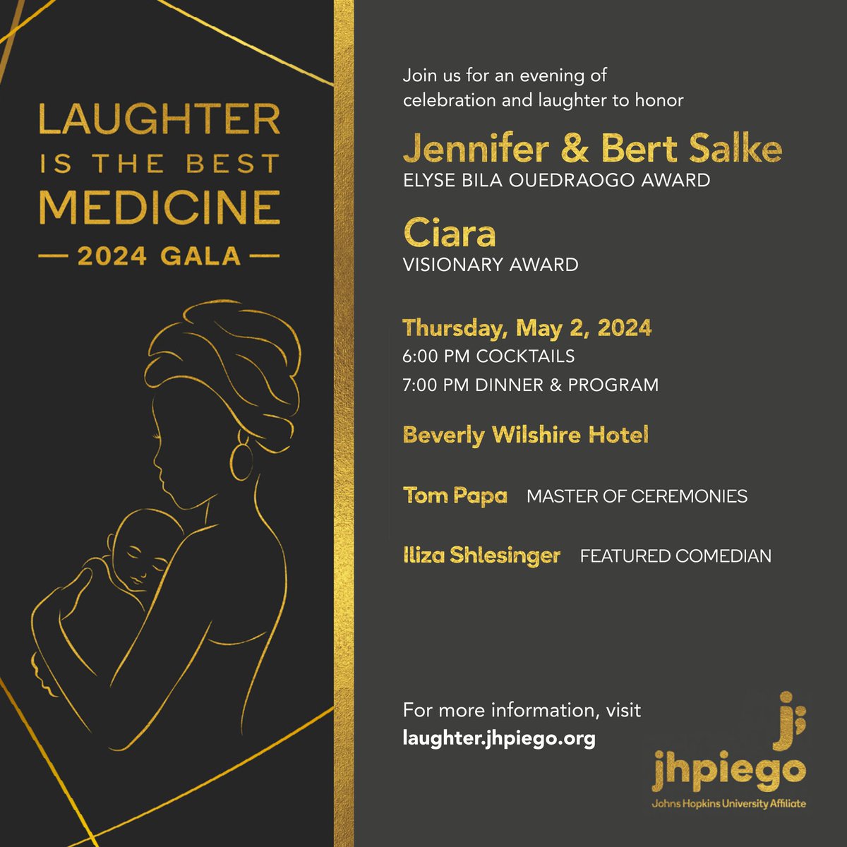 #Ad | @JSalke, Bert Salke & @Ciara are joining @Jhpiego as this year’s Laughter Is the Best Medicine gala honorees, with Featured Comedian @Iliza, and @tompapa returning as Master of Ceremonies! Join the fun: Jhpiego.org/laughter