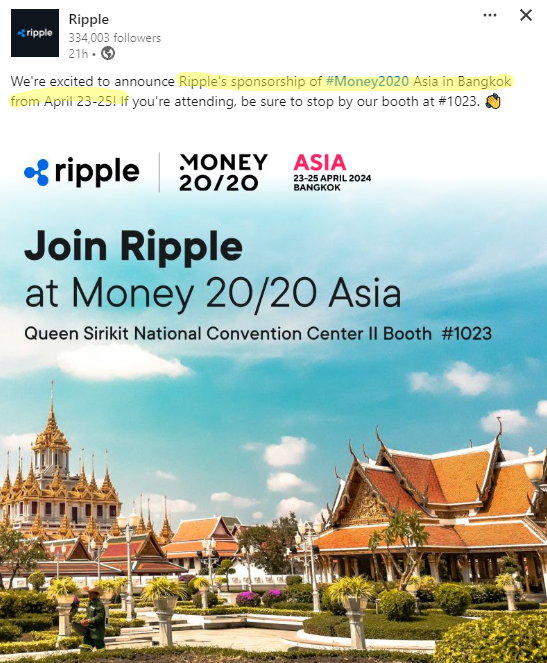 #Ripple sponsoring #Money2020 in #Asia