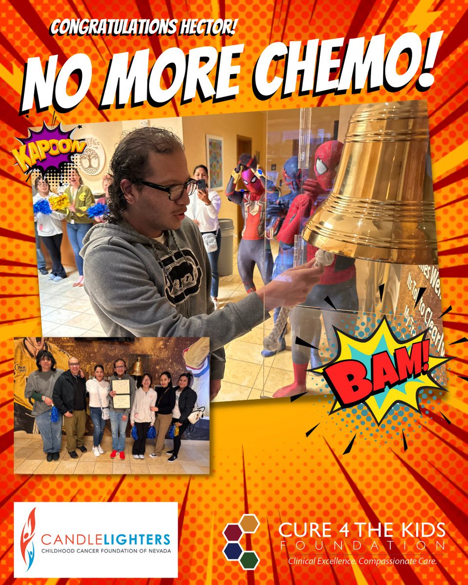It was a super exciting, super fantabulous,day as our superhero, Hector, rang the bell -- four times well -- marking the end of chemotherapy. Congratulations Hector from everyone at #Cure4TheKidsFoundation and Candlelighters! #ChildhoodCancer #NoMoreChemo