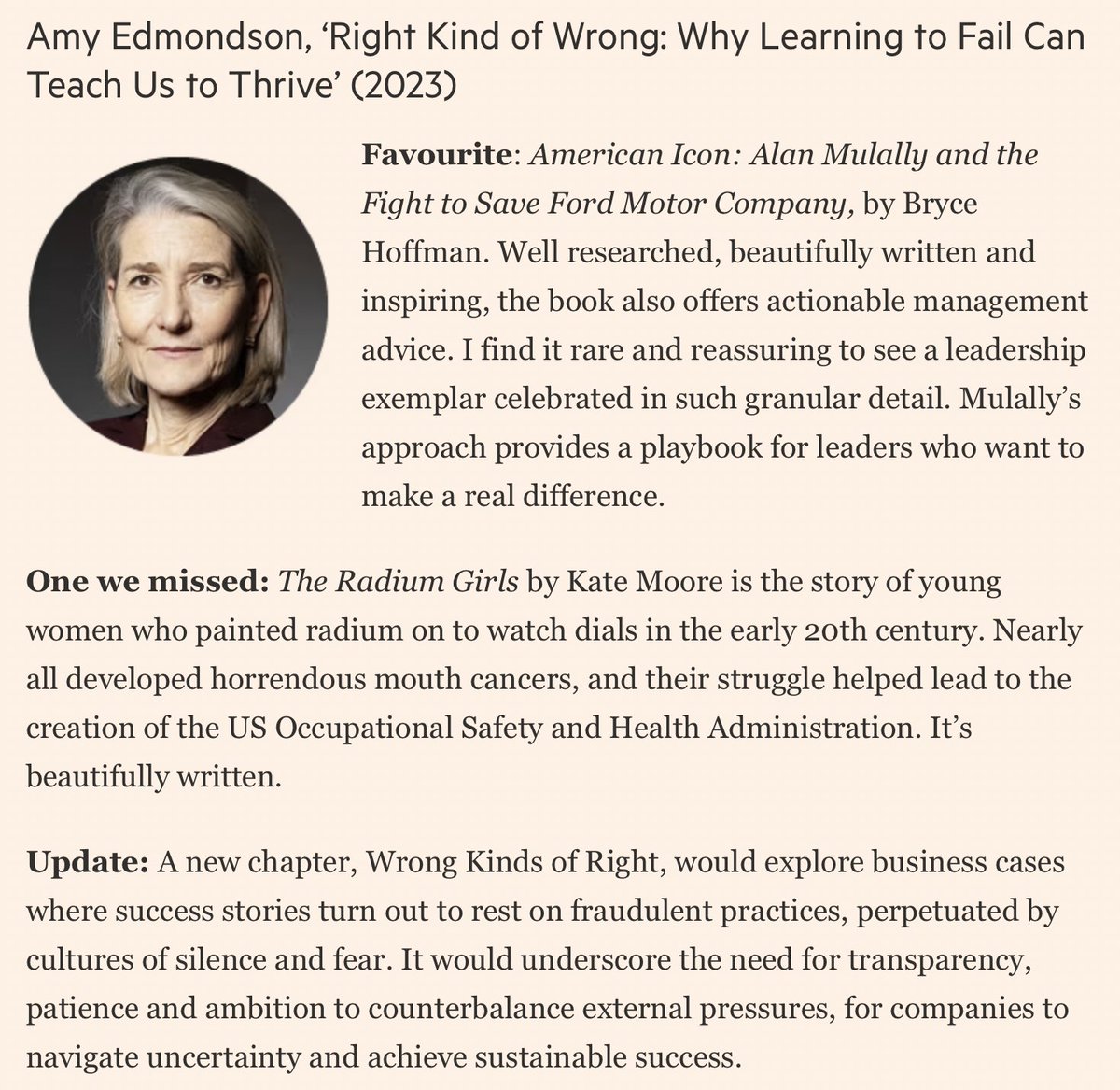 To honor the 20th year of the @FT @Schroders Business #BookoftheYear award, @andrewtghill asked past winners (a talented group I'm still shocked to be included amongst!) to reflect on our favorite biz books...here are my answers! @KateBooks @brycehoffman ft.com/content/7f5538…