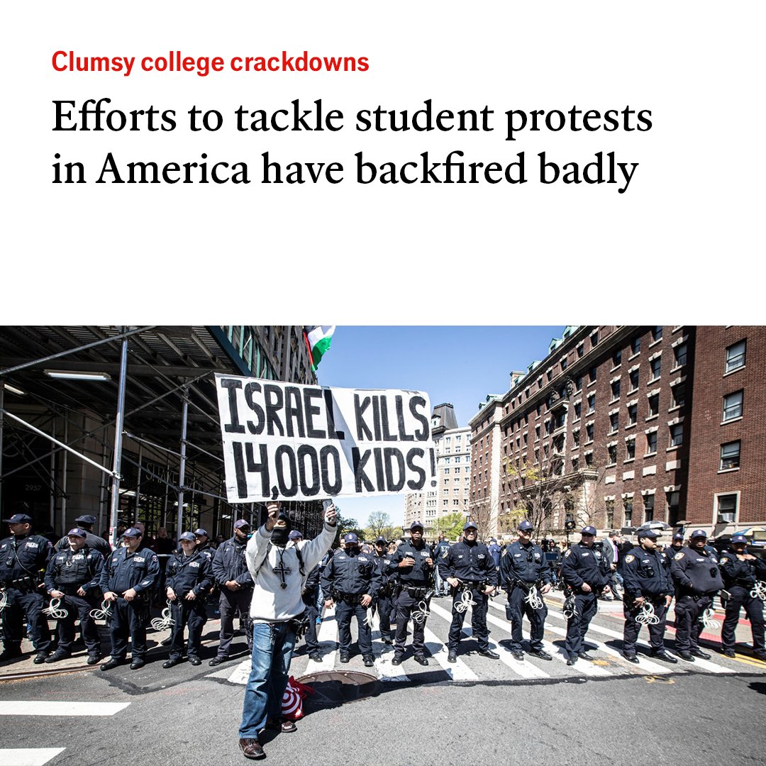 University presidents are struggling to respond to pro-Palestinian protests. The trigger for the latest troubles was the arrest of more than 100 Columbia students. The move only inflamed matters—and provoked more protests: econ.st/3xQ5Nls