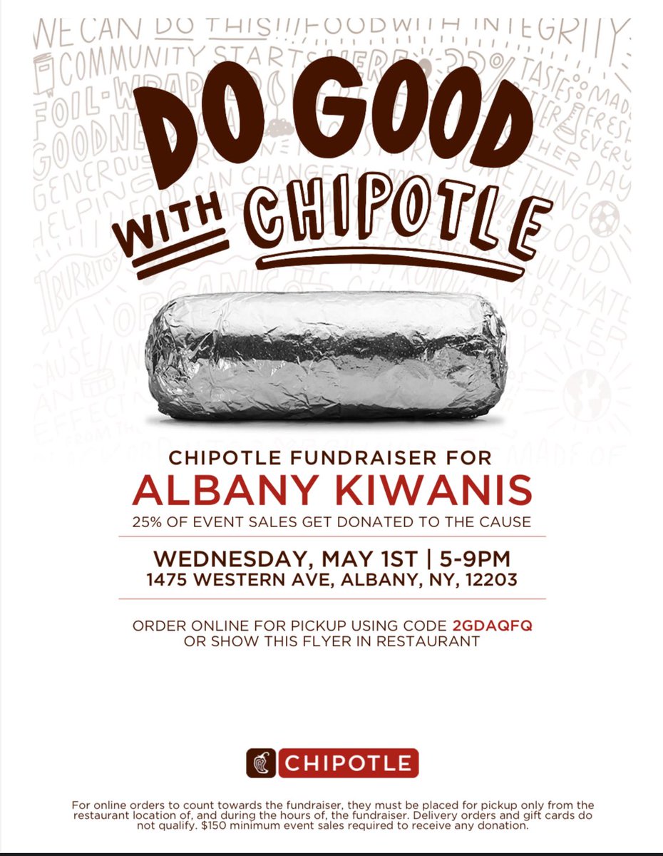Not sure what to do for dinner next Wednesday? Grab Chipotle and support the Albany Kiwanis group who sponsor the Albany County Cross Country Championships every fall.